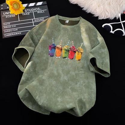Men's green tie-dye short sleeve t-shirt lifestyle shot, Y2K streetwear style - TeenStylo
