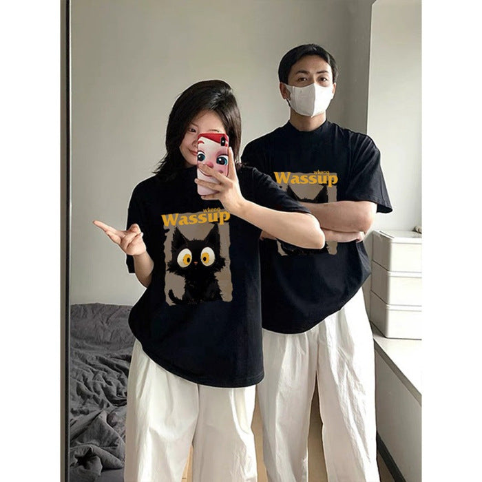 Black unisex pure cotton round neck short sleeve summer tee lifestyle shot - TeenStylo
