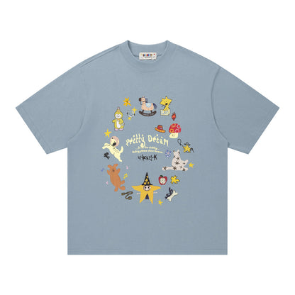 Men's star blue printed short sleeve T-shirt streetwear style lifestyle look - TeenStylo