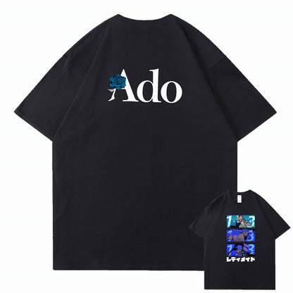 Blue Black Text Ado Fans Cute Funny Graphic Cotton T-Shirt Unisex Streetwear Style TeenStylo