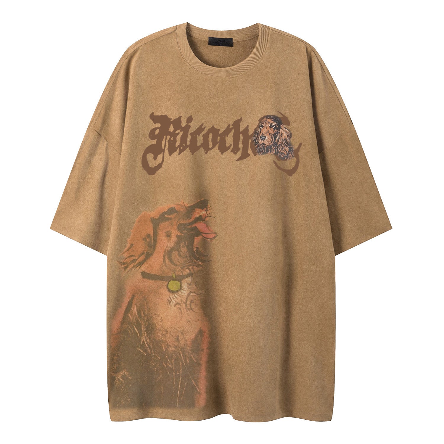 Apricot peach skin fabric close-up detail of loose drape round neck unisex t-shirt | TeenStylo
