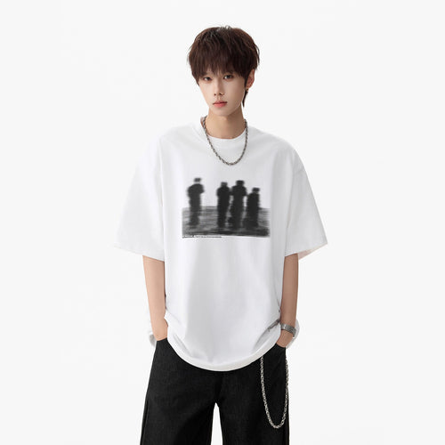 Men's printed white short sleeve T-shirt front view – Y2K streetwear style | TeenStylo