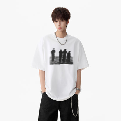 Men's printed white short sleeve t-shirt front view streetwear style TeenStylo