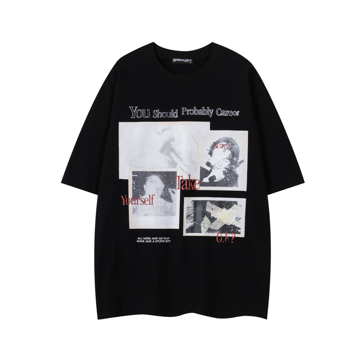 Black unisex streetwear graphic print short sleeve t-shirt front view | TeenStylo