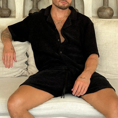 Black long sleeve shirt detail close-up mens casual summer set streetwear style TeenStylo