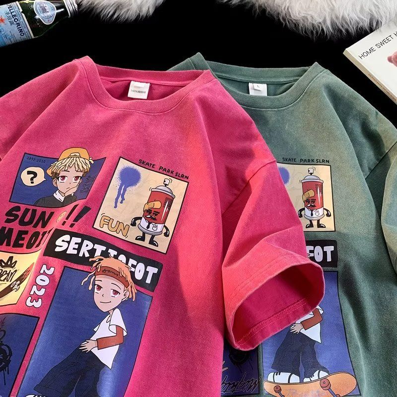 Black anime cartoon graphic back print men's short sleeve casual T-shirt streetwear style – TeenStylo