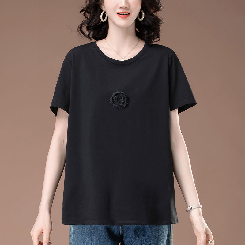 Black women's round neck short sleeve t-shirt back view – Y2K streetwear essential | TeenStylo