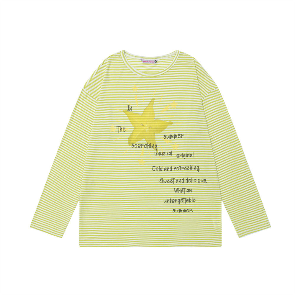Men's green striped long sleeve cartoon T-shirt lifestyle style shot | TeenStylo