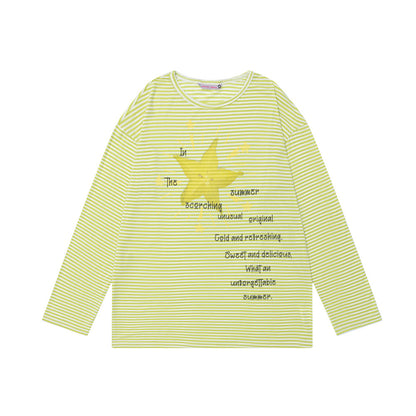 Men's green striped long sleeve cartoon T-shirt lifestyle style shot | TeenStylo
