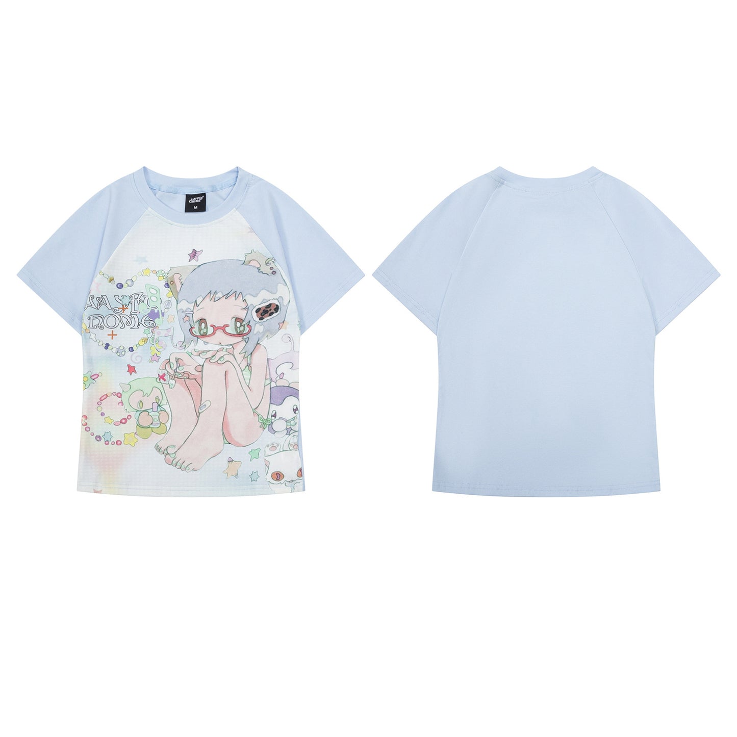 Blue unisex round neck short sleeve T-shirt lifestyle shot - Y2K streetwear style | TeenStylo