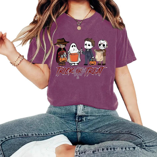 White women's funny character print short sleeve T-shirt front view | TeenStylo
