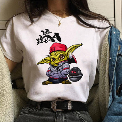 Unisex Harajuku Star Wars Baby Yoda Mandalorian graphic tee in colour 3105 streetwear style at TeenStylo