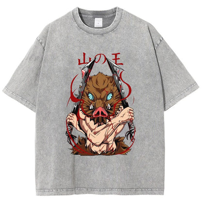 Grey unisex anime mouth print cotton t-shirt back view, Y2K streetwear style | TeenStylo
