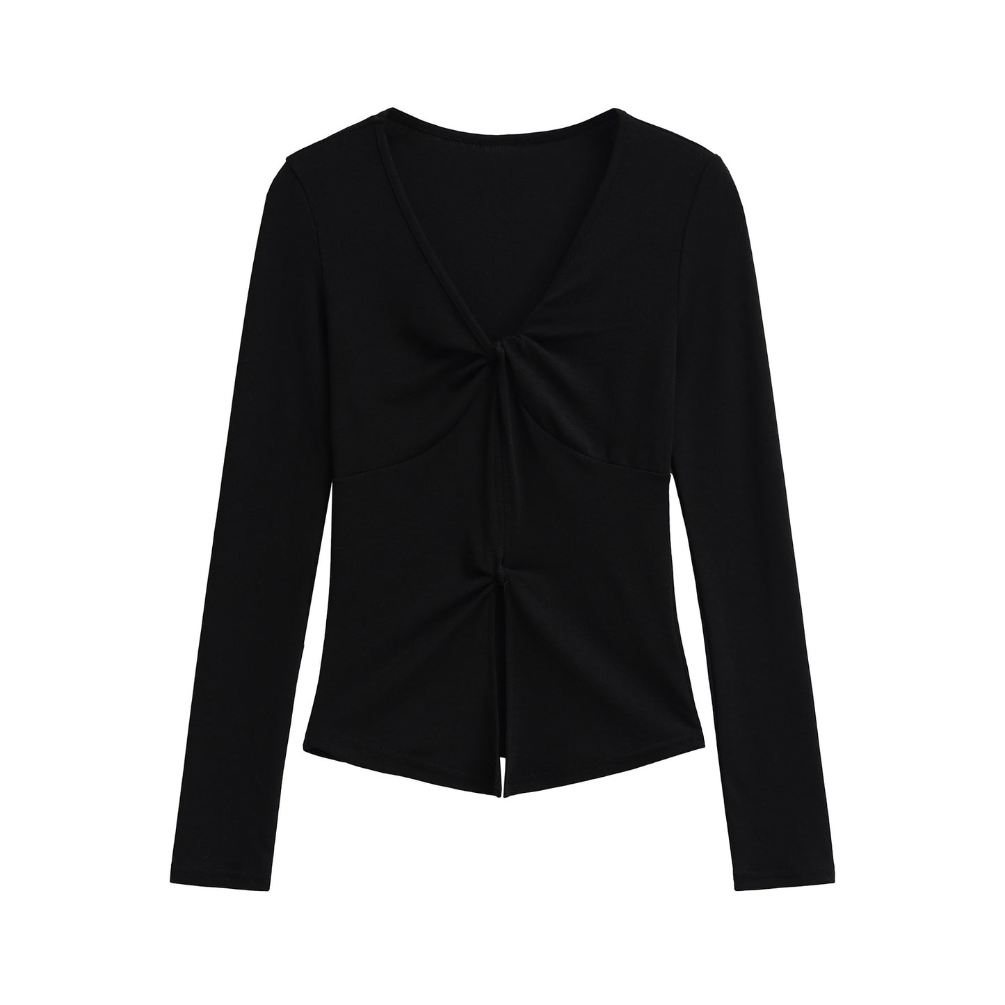 Black women's V-neck long sleeve T-shirt casual streetwear gothic style outfit flat lay – TeenStylo