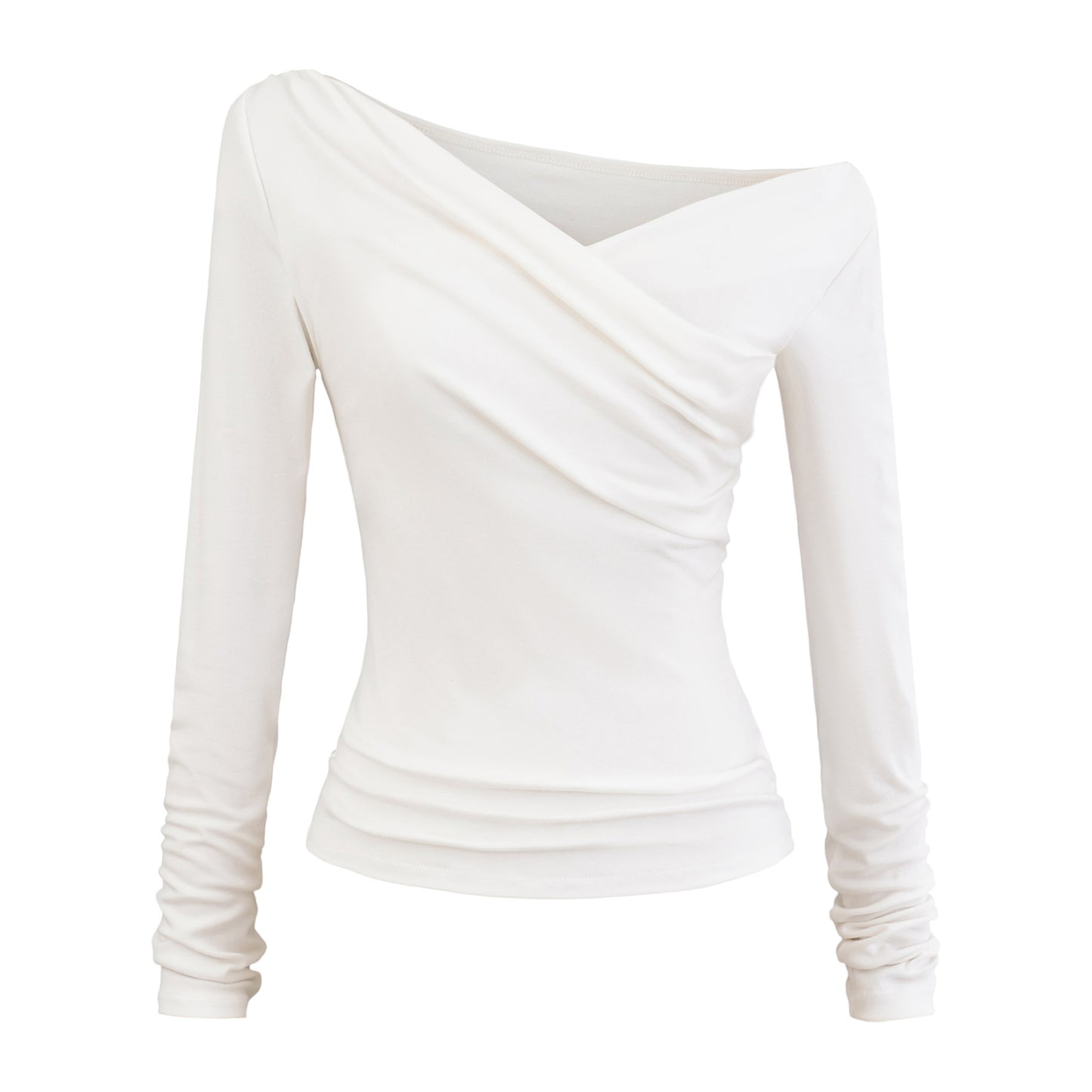 White unisex diagonal collar long sleeve T-shirt lifestyle look – Y2K streetwear fashion | TeenStylo