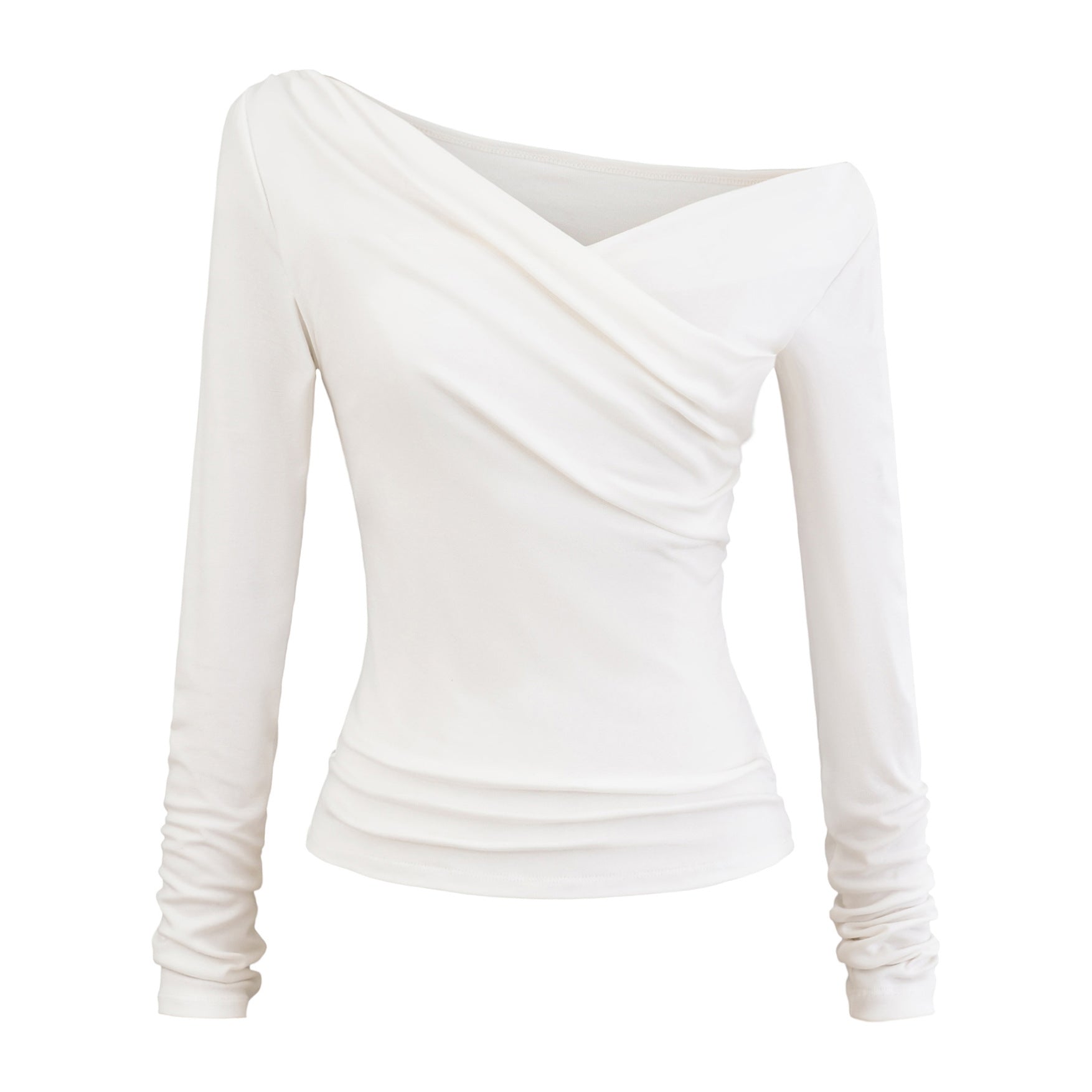 White unisex diagonal collar long sleeve T-shirt lifestyle look – Y2K streetwear fashion | TeenStylo