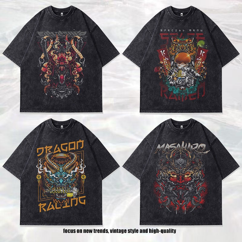 Men's pure cotton Japanese streetwear small collar T-shirt in X707 lifestyle shot - TeenStylo