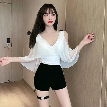 Gothic High Waist Shorts For Women 2022 Summer Slim Skinny Black Bottoms With Side Slit Punk Style KZ412