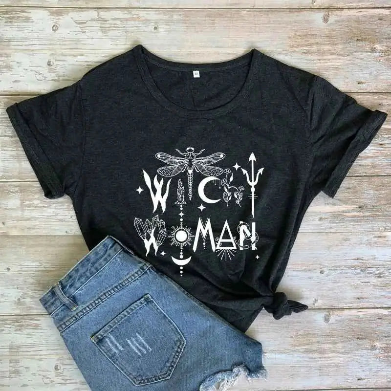 Witchy Woman 100 Percent Cotton T Shirt Gothic Graphic Tee For Women Casual Top Sizes S To XXXL