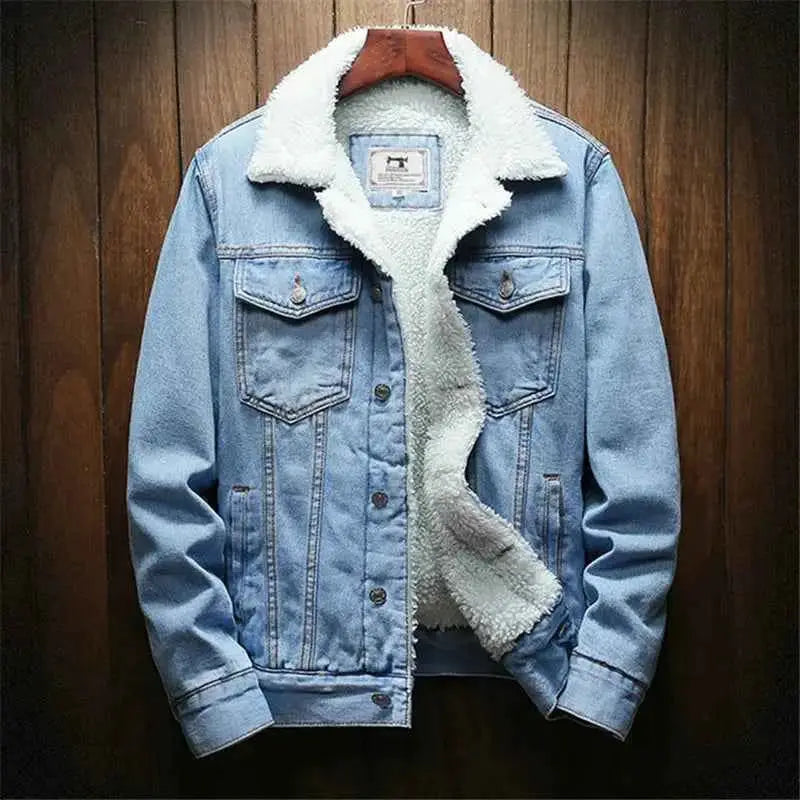 Winter Jean Jacket For Men Warm Denim Coat With Thick Fleece Liner Cowboy Style Black Blue Plus Size 6XL