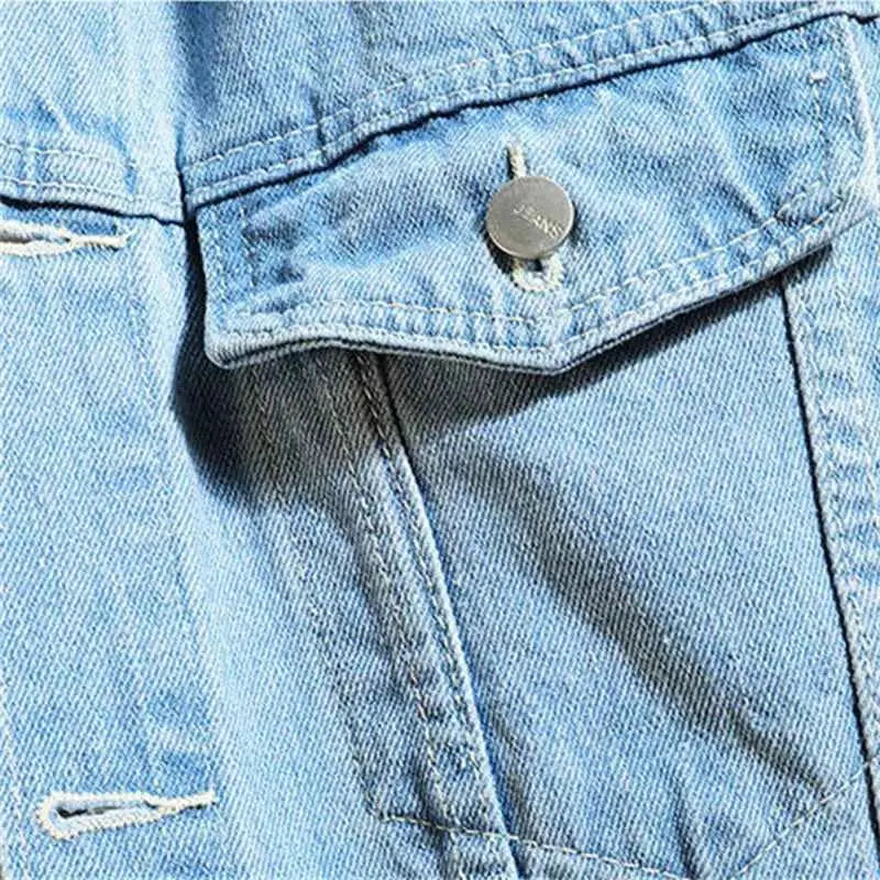 Mens Hooded Denim Jacket Casual Streetwear Solid Color Turn Down Collar Detachable Hood Jeans Coat