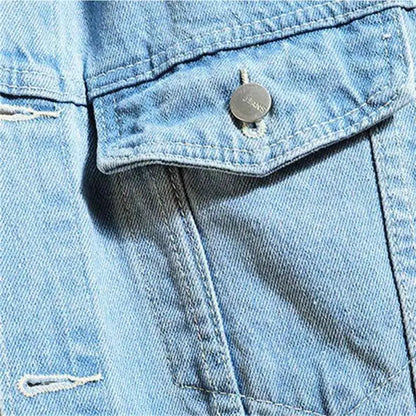 Mens Hooded Denim Jacket Casual Streetwear Solid Color Turn Down Collar Detachable Hood Jeans Coat