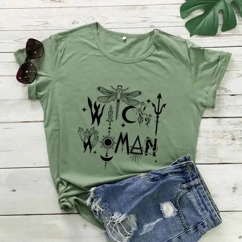 Witchy Woman 100 Percent Cotton T Shirt Gothic Graphic Tee For Women Casual Top Sizes S To XXXL