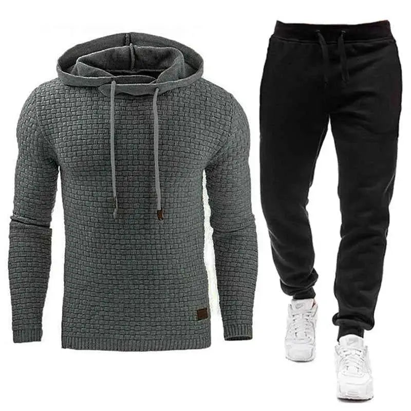 2021 New Men Tracksuit Hooded Sweatshirt and Pants Set Solid Color Casual Sportswear S to 5XL Plus Size