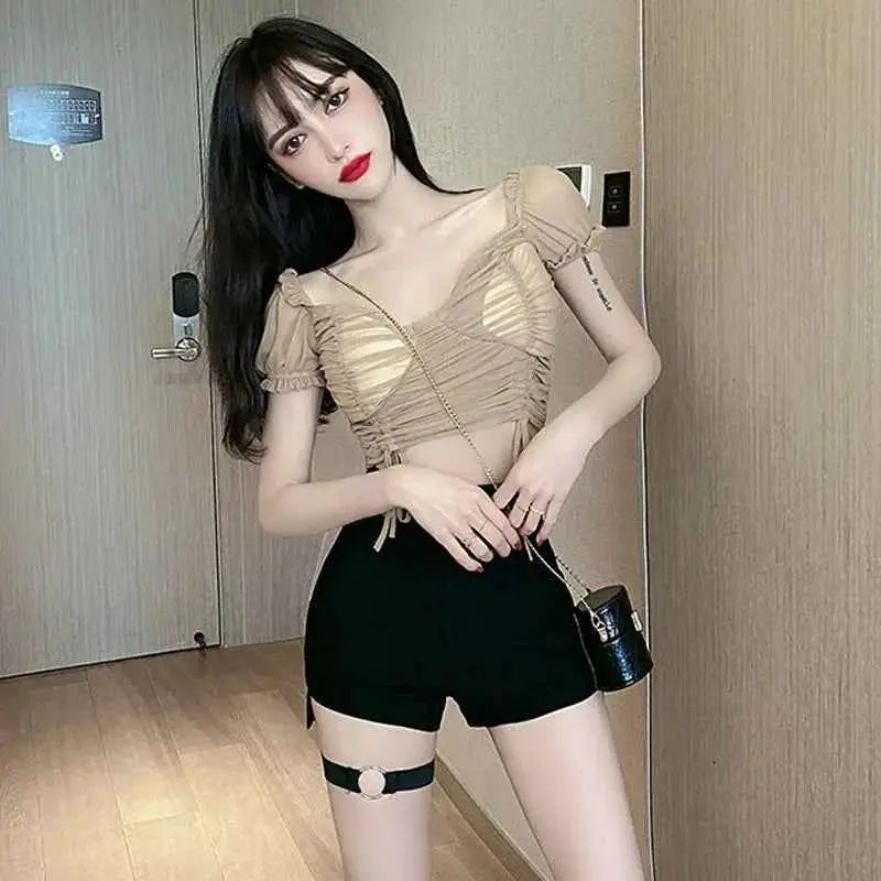 Gothic High Waist Shorts For Women 2022 Summer Slim Skinny Black Bottoms With Side Slit Punk Style KZ412