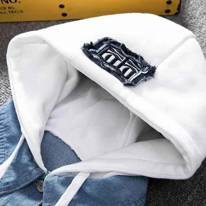 Men Denim Jacket Streetwear Hip Hop Hooded Jean Jacket Casual Loose Outerwear 2023 Spring Fashion Slim Fit