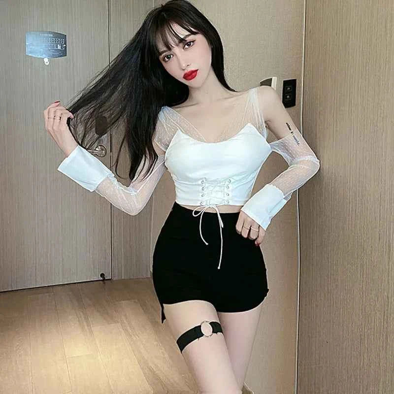 Gothic High Waist Shorts For Women 2022 Summer Slim Skinny Black Bottoms With Side Slit Punk Style KZ412
