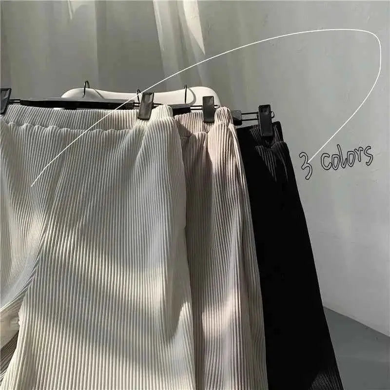 Pleated Men Asian Size Summer Casual Wide Leg Ice Silk Pants Loose Japanese Streetwear Trousers