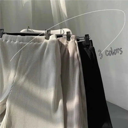 Pleated Men Asian Size Summer Casual Wide Leg Ice Silk Pants Loose Japanese Streetwear Trousers