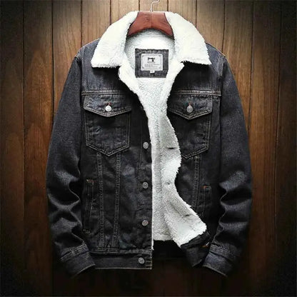 Winter Jean Jacket For Men Warm Denim Coat With Thick Fleece Liner Cowboy Style Black Blue Plus Size 6XL