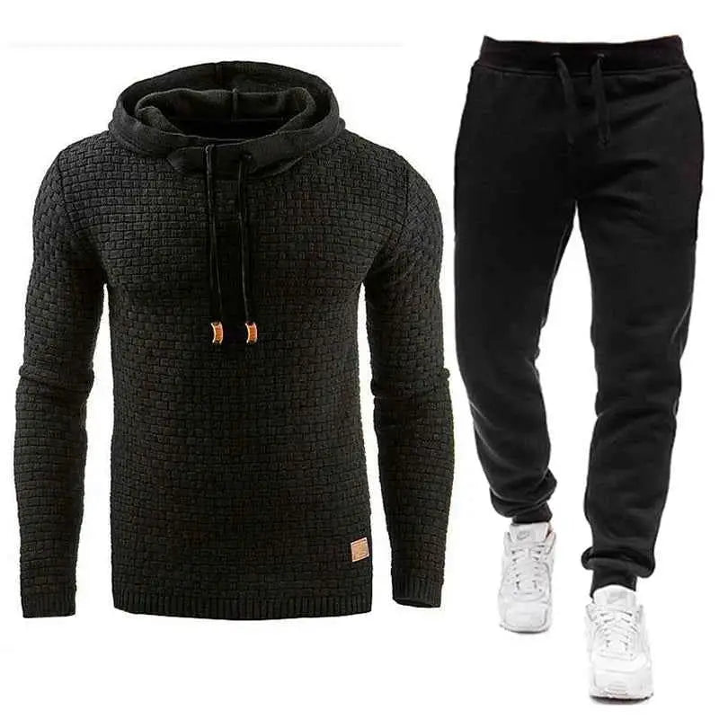 2021 New Men Tracksuit Hooded Sweatshirt and Pants Set Solid Color Casual Sportswear S to 5XL Plus Size