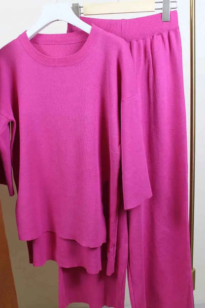 Summer Tracksuit Women Two Piece Set Side Slit Knitwear Casual Knitted Outfit 2024
