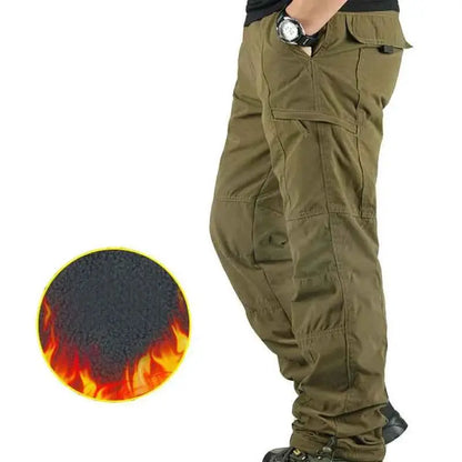 Men's Winter Cargo Pants Thick Fleece Lined Cotton Multi Pocket Trousers For Outdoor Sports MY327