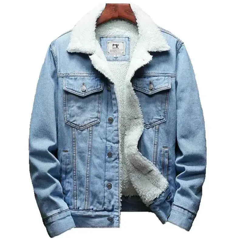Winter Jean Jacket For Men Warm Denim Coat With Thick Fleece Liner Cowboy Style Black Blue Plus Size 6XL