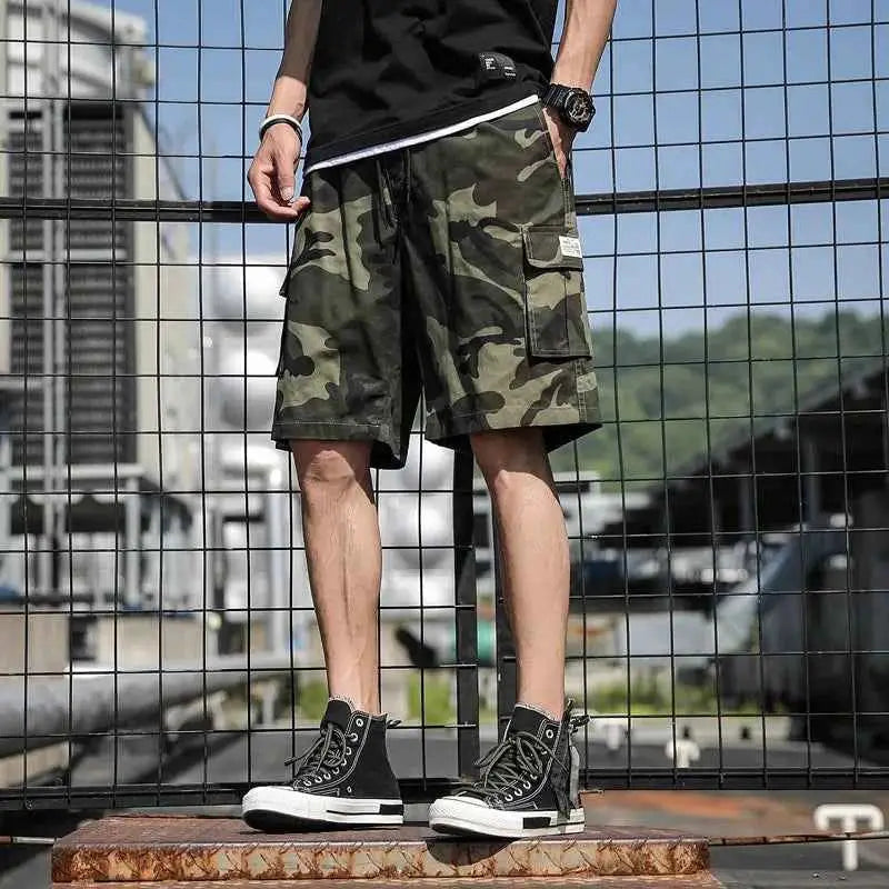Men's Camouflage Cargo Shorts With Drawstring And Multi Pockets For Casual Outdoor Fashion In Multiple Colors