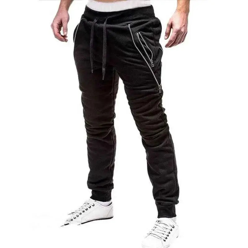 Men's Casual Pants Solid Mid Rise Streetwear Joggers With Zipper Pockets Full Length 3XL