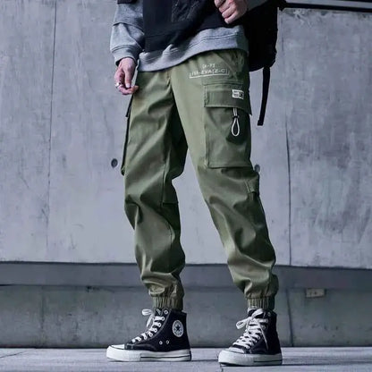 Men Cargo Joggers With Ribbons Pockets Harajuku Streetwear Sweatpants Hip Hop Trousers