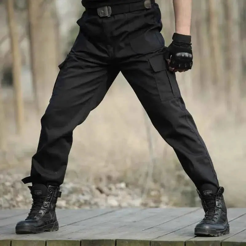Black Utility Cargo Sweatpants With Multiple Pockets Durable Work Trousers For Outdoor Sports And Daily Casual Wear