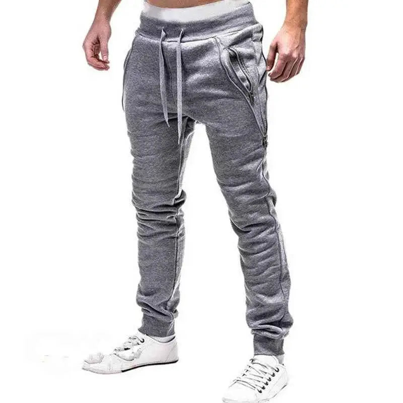 Men's Casual Pants Solid Mid Rise Streetwear Joggers With Zipper Pockets Full Length 3XL