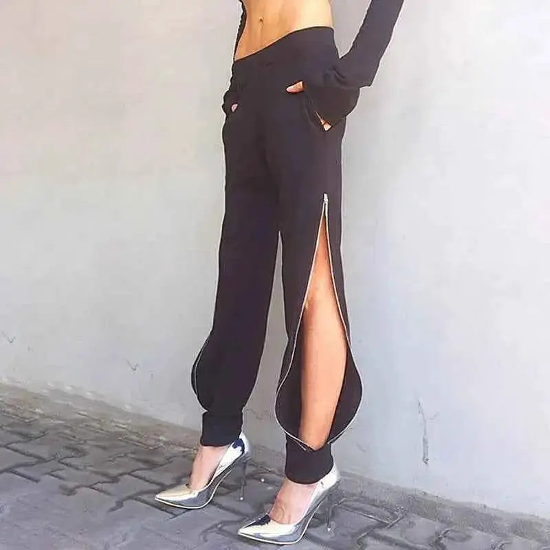 BKLD 2025 Women Harem Pants Black High Waist Side Zipper Loose Trousers Summer Casual Wear