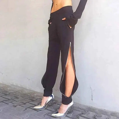 BKLD 2025 Women Harem Pants Black High Waist Side Zipper Loose Trousers Summer Casual Wear