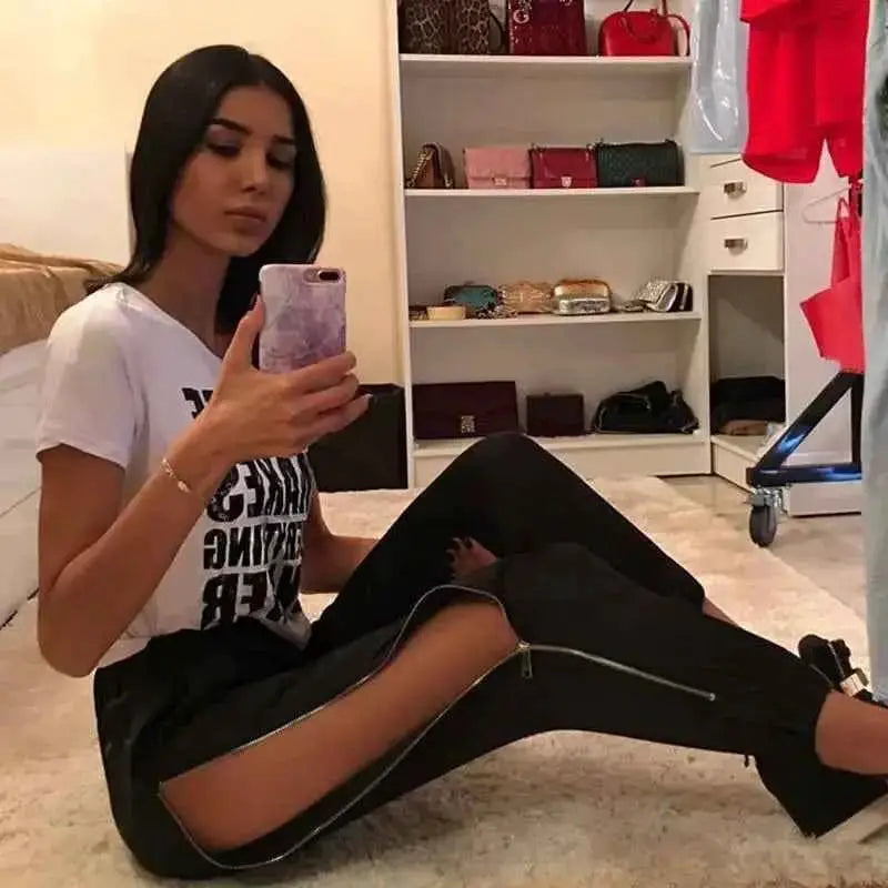 BKLD 2025 Women Harem Pants Black High Waist Side Zipper Loose Trousers Summer Casual Wear