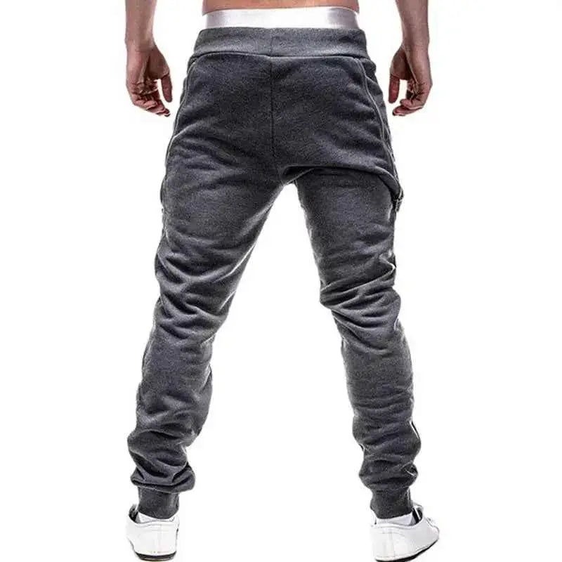 Men's Casual Pants Solid Mid Rise Streetwear Joggers With Zipper Pockets Full Length 3XL