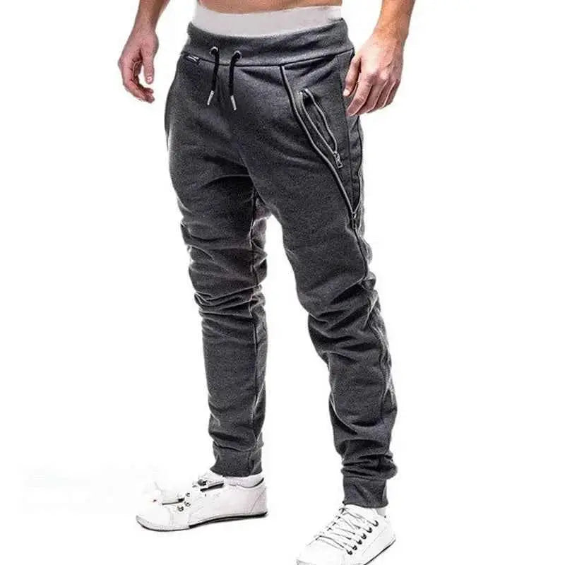 Men's Casual Pants Solid Mid Rise Streetwear Joggers With Zipper Pockets Full Length 3XL