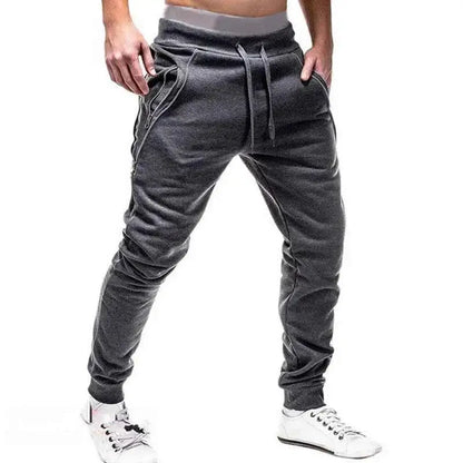Men's Casual Pants Solid Mid Rise Streetwear Joggers With Zipper Pockets Full Length 3XL