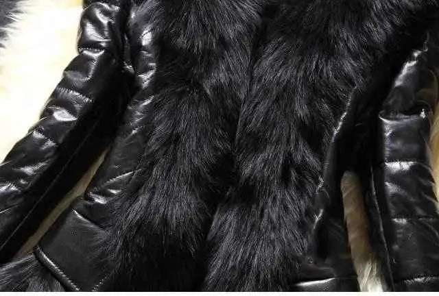 PU Leather Faux Fur Coat For Women With Black Faux Fur Collar Casual Fluffy Jacket 2021